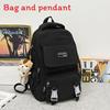 Simple Color Solid Checkered Texture Student Backpack With Pendant Plush