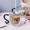Kreativer Cartoon-Katzen-Doppelbecher für den Haushalt, große Kapazität, Trinkbecher mit Griff, transparent, hochtemperaturbeständiges Glas, Kaffeetasse