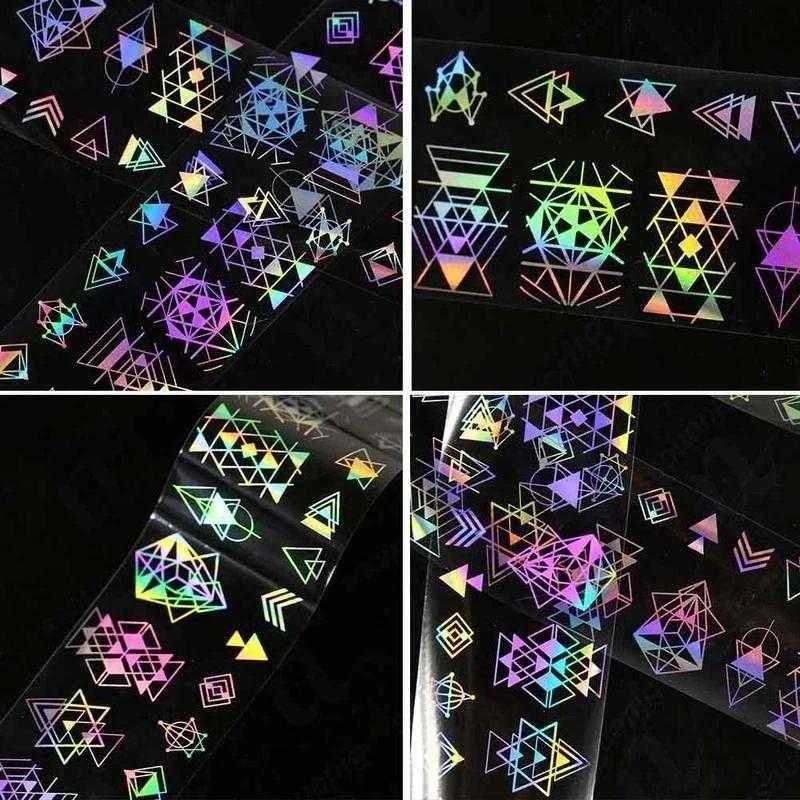 3D Laser Sci-fi Overlapping Combination Geometric Nail Stickers Cool Three-dimensional Foil Starry Laser Triangle Nail Art