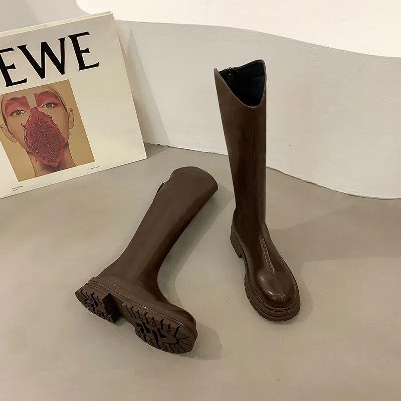 White long knight boots women's 2025 autumn new Chelsea boots winter velvet warm medium tube high boots