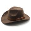 Women Men Suede Cowgirl Hats Vintage Wide Brim Western Hat with Belt