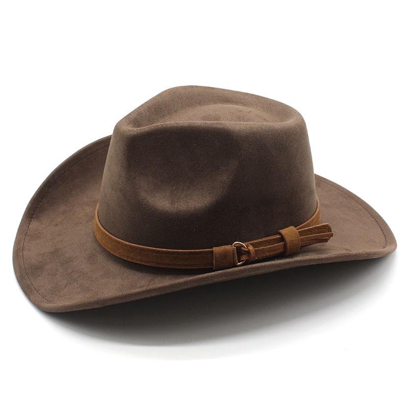Women Men Suede Cowgirl Hats Vintage Wide Brim Western Hat with Belt