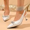 Women's Bow-Knot High Heel Sandal Sexy Crystal Decor Pointed Toe Sandalias Woman New Style Office Ladies Non Slip Sandals Female