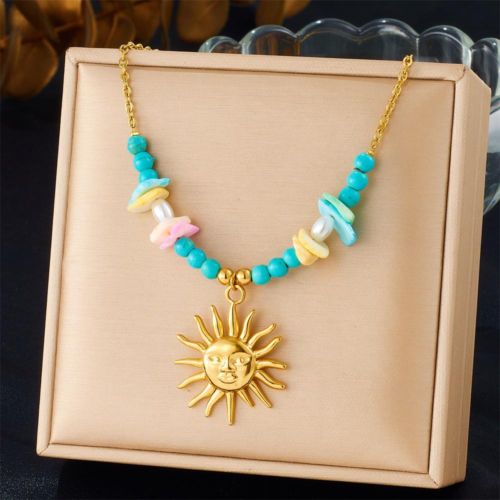 Fashionable Seaside Vacation Style Bead Necklace Exquisite Sea Fish Starfish Sun Shell Necklaces Multi-Element Blue Jewelry