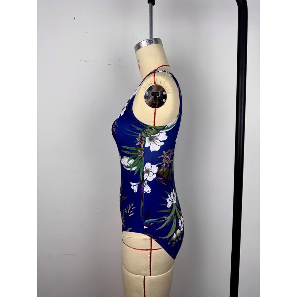 Elegantní vintage květinové jednodílné plavky pro ženy zeštíhlující retro design s vyjímatelnými vycpávkami, vysoce elastická látka, kulatý výstřih, detail bez zad