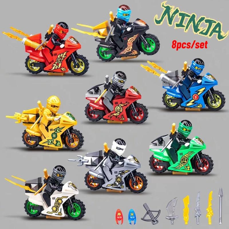 Ninjas Character Motorcycle Toy Set 8 Pieces Creative Brain Building Blocks