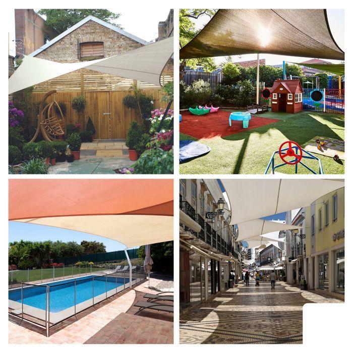 Voile solaire perméable - Triangle 3.6 x 3.6 x 3.6m - Couleur beige - Retient 90% des rayons UV nocifs