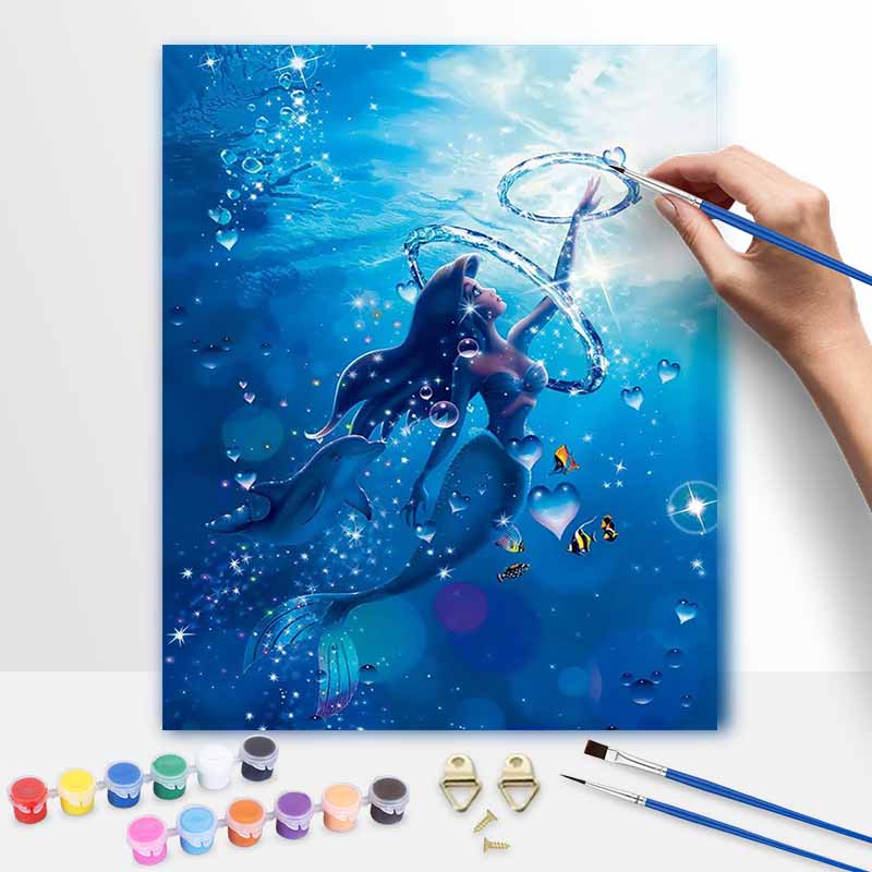 Disney Oil Painting DIY Digital Painting The Little Mermaid Underwater Scene HandPainted Wall Art for Living Room or Entryway.