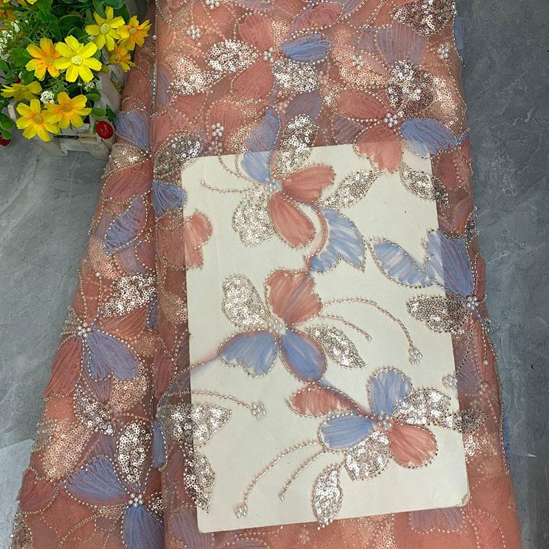 91x130cm Sequin Embroidery Mesh Fabric Exquisite Wedding Dress Embroidery Fabric Handmade DIY Stage Clothing Fabric Accessories