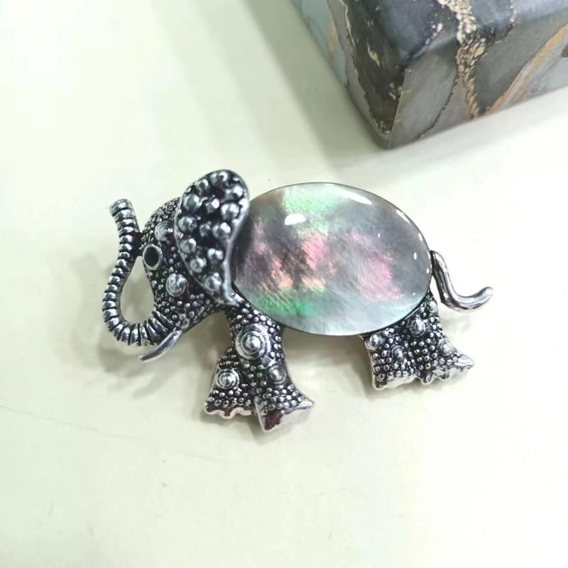 Animal Embossed Shell Inlay Lucky Elephant Brooch Pin For Men Women Decor