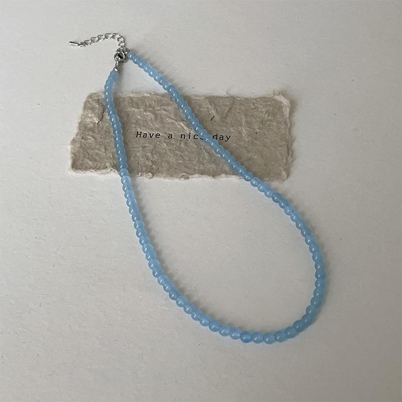 

Ожерелье из натурального камня ручной работы с аквамарином, женская нишевая дизайнерская идея, свежая и модная универсальная цепочка на шею, цепочка на ключицу