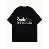 Oversized T Shirt Black Smile Its Sunnah Print Casual Wear for Women Daily Outfits Streetwear Fashion Top