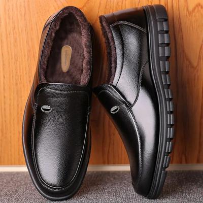 Leather Shoes Men's Winter Warm Velvet Thickened Leather Elderly Cotton Shoes Casual Men's Shoes Soft Sole Middle-aged and Elderly Father Shoes