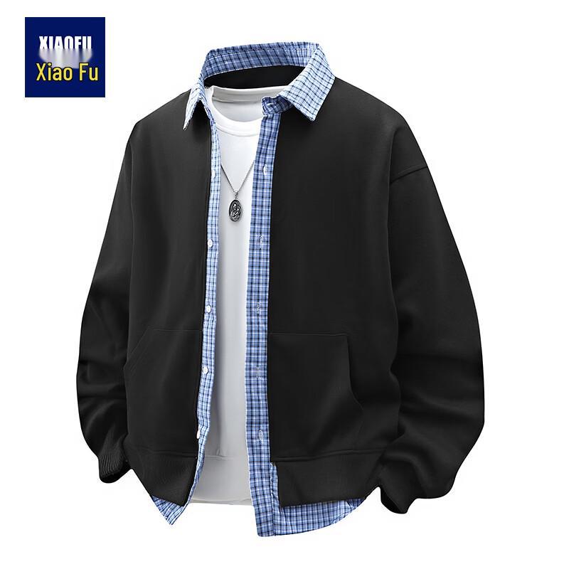 Мужская толстовка-куртка с имитацией двух предметов, клетчатая, пэчворк 2XL