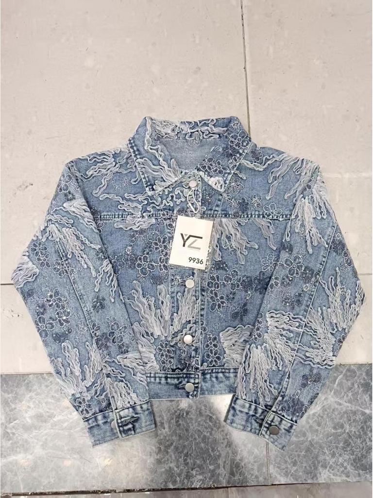 2025 Spring/Autumn Loose Lace Floral Embroidered Denim Jacket