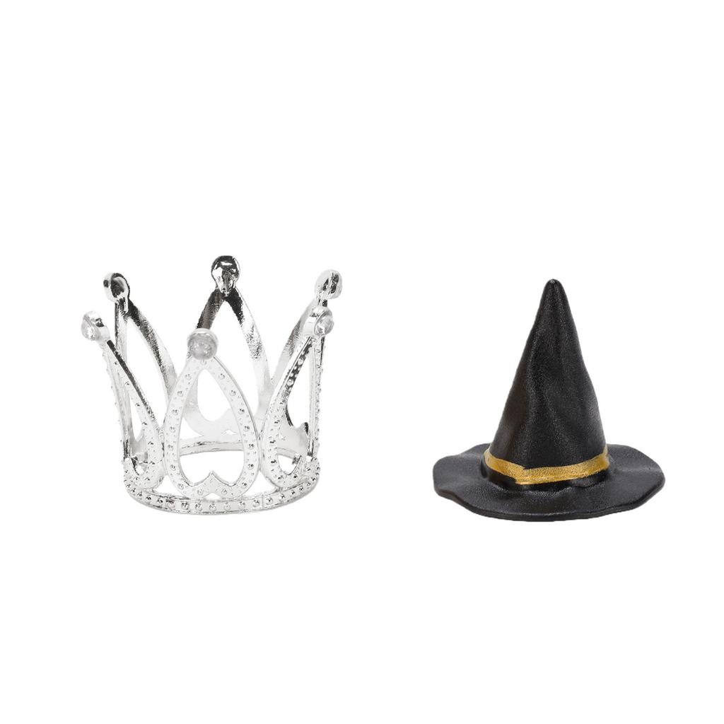 12 Set Witch Hat and Crown Cake Toppers Mini Wizard Hats Cupcake Decorations for Birthday Party Supplies Silver