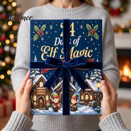 Christmas Decorative Hanging Charms Magic Elf Advent Calendar, 24 Day Acrylic 2D Ornament Set with Durable Holiday Patches Cute Mini Figures,