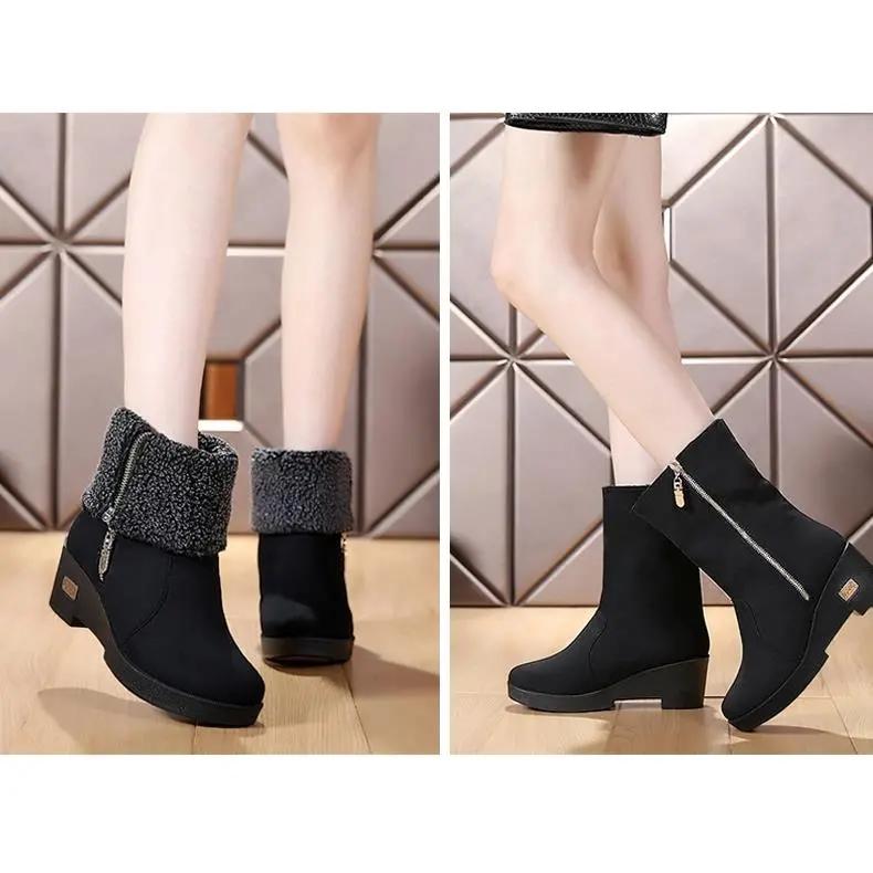 Winter Cloth Shoes, Wedges and Velvet Warm Cotton Shoes, Snow Boots, Short Boots, Women's Thickened Short-tube Women's Boots