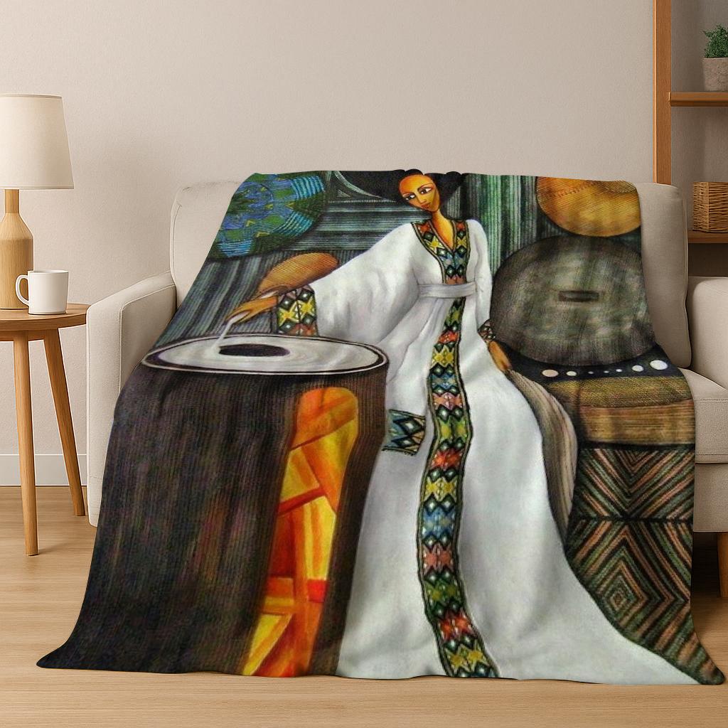 African Ethiopian Nationality Flannel Blanket Soft Warm Blanket for Home Bedroom Office Travel Camping Picnic Gift To Friend