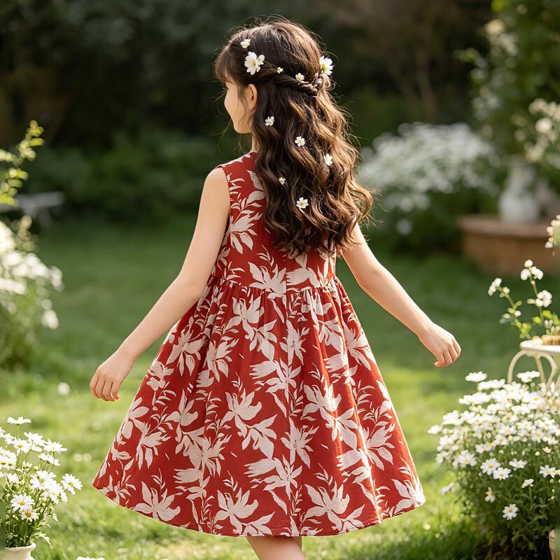 Girls' Summer Floral Print A-line Dress