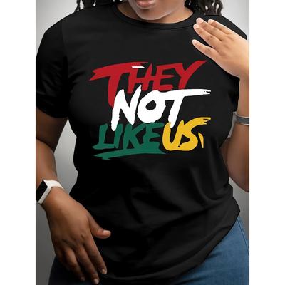 Women "THEY NOT LIKE US" Slogan Tee Crew Neck Short Sleeve Casual Spring Summer Top