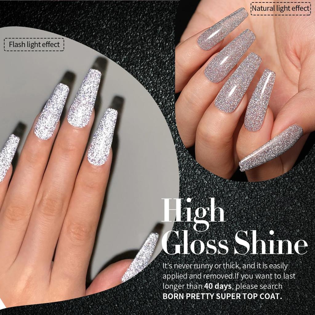 BORN PRETTY Gel Nail Glitter Flash Nail Gel Nail Glitter Color Gel Set Compatible (6 Colors) UV/LED