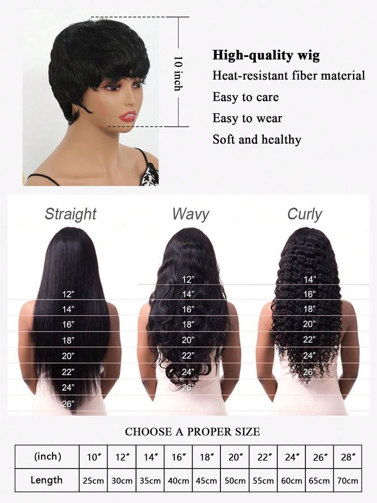 Schwarzes lockiges Haar, synthetische Perücke, kurze Perücke mit Pony, geeignet für den Alltag von Frauen