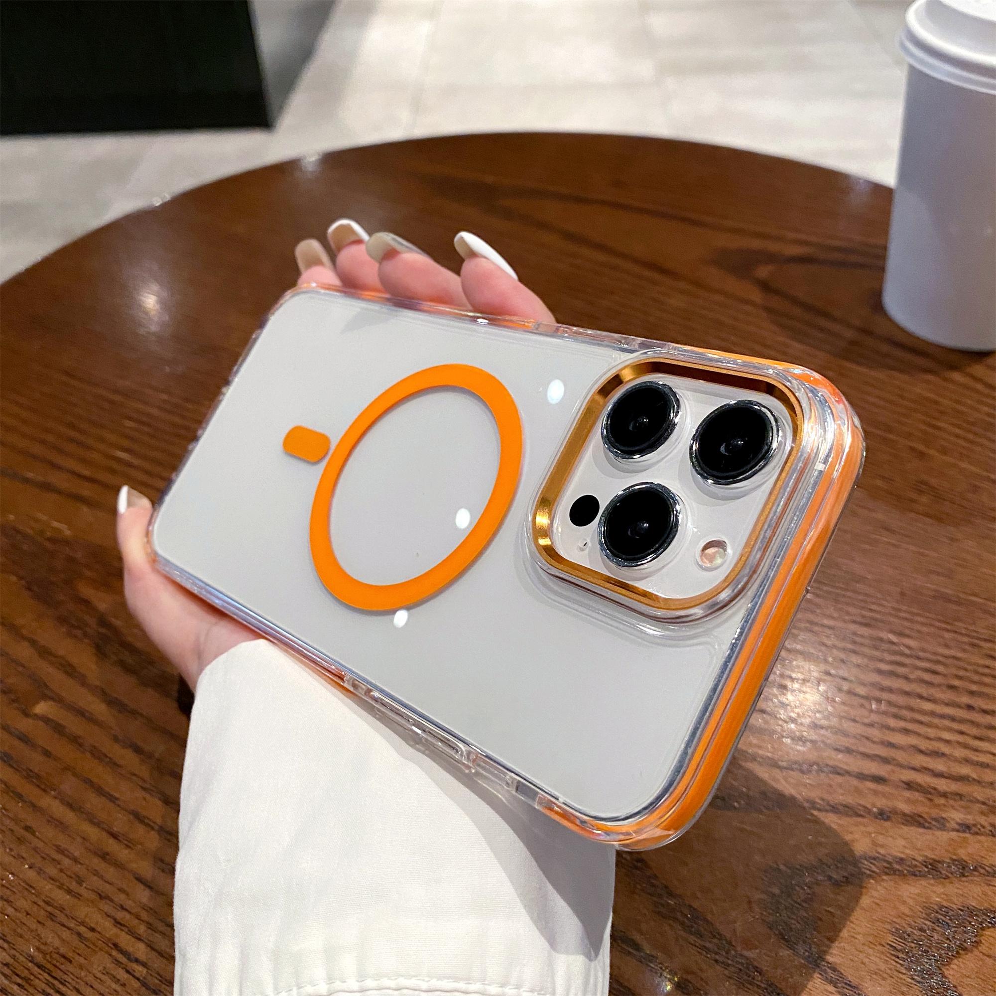 

Для iPhone 15 Pro Max Кристально прозрачный чехол Совместимый с MagSafe TPU+PC Задняя крышка телефона Orange