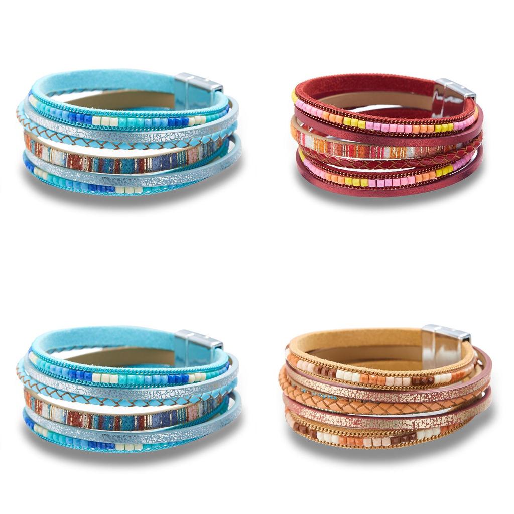 Mehrlagiges Lederarmband im Bohème-Stil mit Akzenten aus Kupferlegierung für Männer