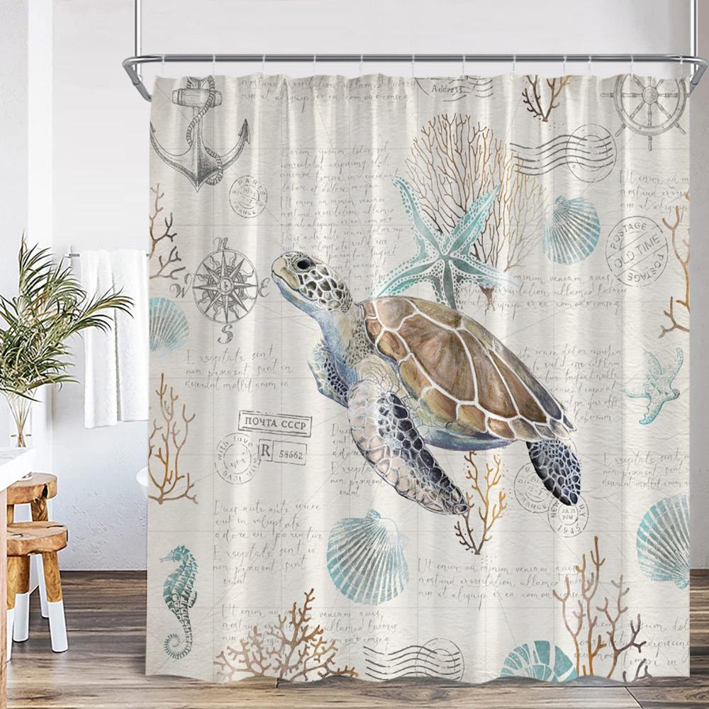 Cartoon Ocean Animals Watercolor Shower Curtains Octopus Turtle Jellyfish Whale Sea Bathroom Decorations Polyester Bath Curtains