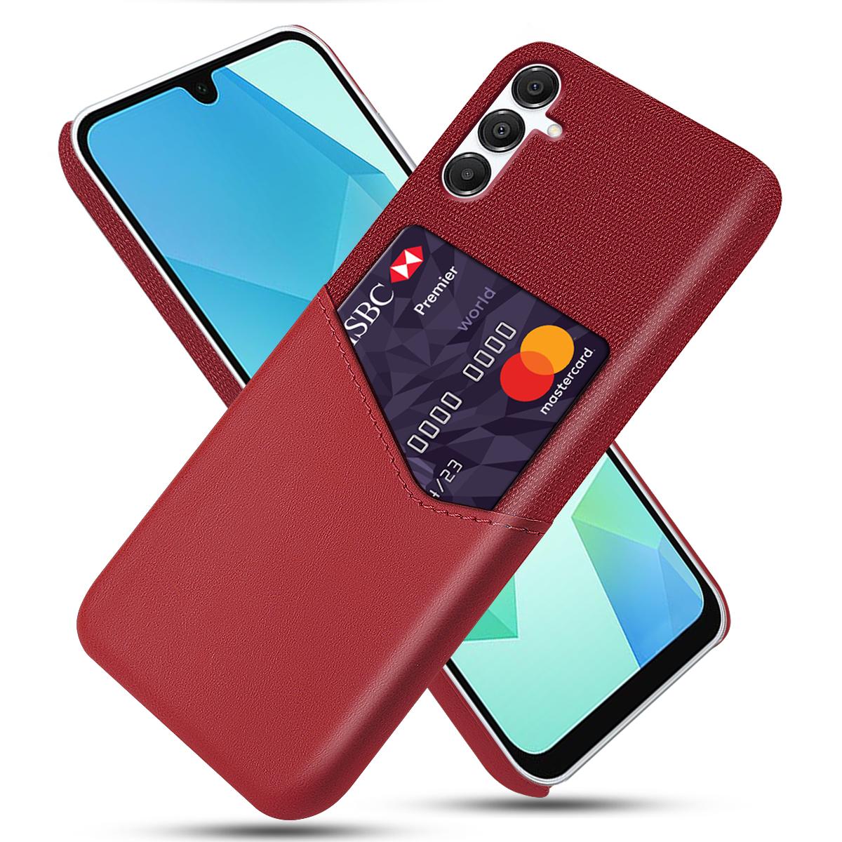 

For Samsung Galaxy A17 5G Case PU Leather Cloth Texture Hard PC Phone Cover with Card Holder Red
