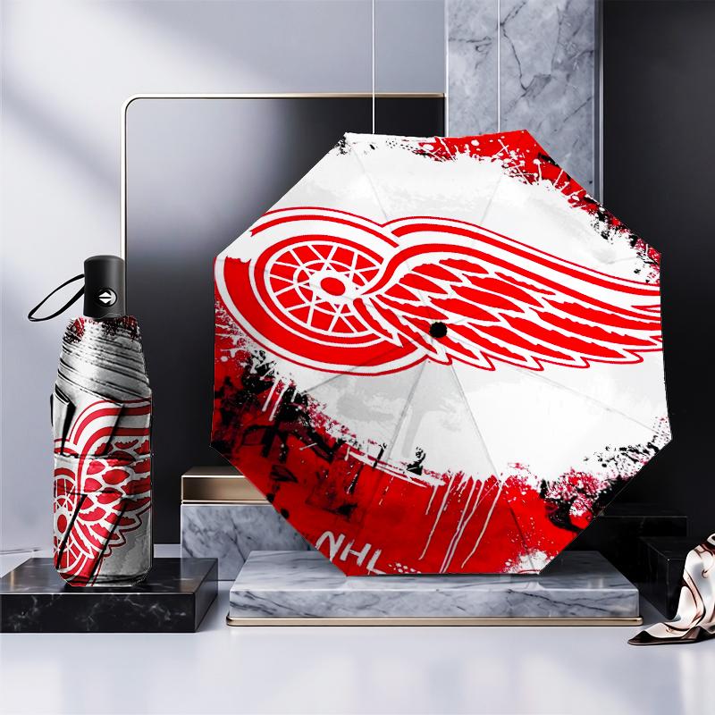 Detroit Red Wings Crest Umbrella Folding Umbrella, Automatic Umbrella 8-Frame for Travel, Camping Use Gift for Halloween Christmas