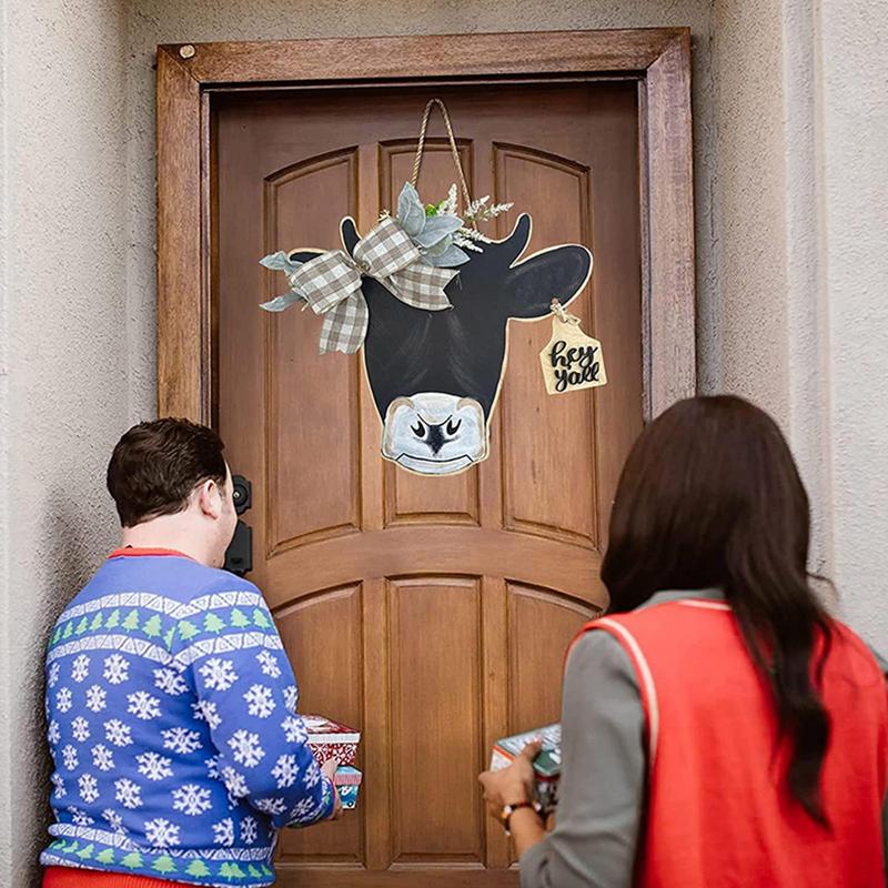 Cow Head Sign Welcome Front Door Hanger Rustic Wooden Hanging Signs Porch Decoration Ornaments For Home Kitchen Indoor Outdoor