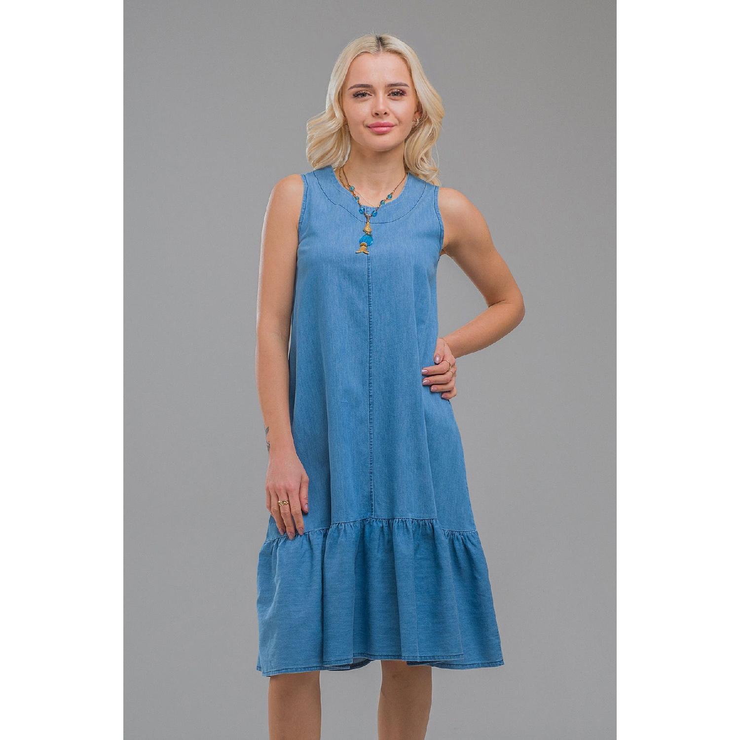 

Women s Indigo Colored Hem Gathered Pocket Sleeveless Denim Woven Dress 2XL