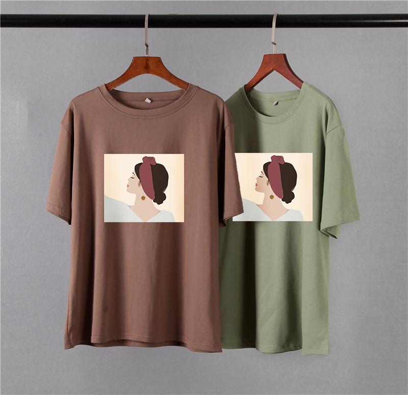 Hirsionsan Vintage Printed T Shirt Women Summer Chic Tees 100% Cotton Elegant Jumper Clothes Oversized Casual Pullover Top