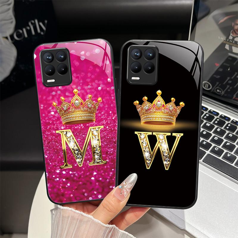For Realme 8 Case Fashion Letters Hard Tempered Glass Back Cover For Realme 8 Pro 8i Realme8 4G RMX3085 Phone Case Luxury Coque