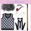 Classic Grandfather Costume Wig Set Featuring Short Soft Curly Hair And Stylish Vest For Kids