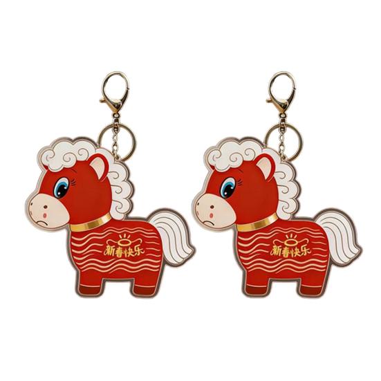 Yousheng 2026 Year of Horse Keychain Pendant Acrylic Red Horse Cartoon Design Metal Ring Key Chain with Happy New Year Blessings Backpack Schoolbag