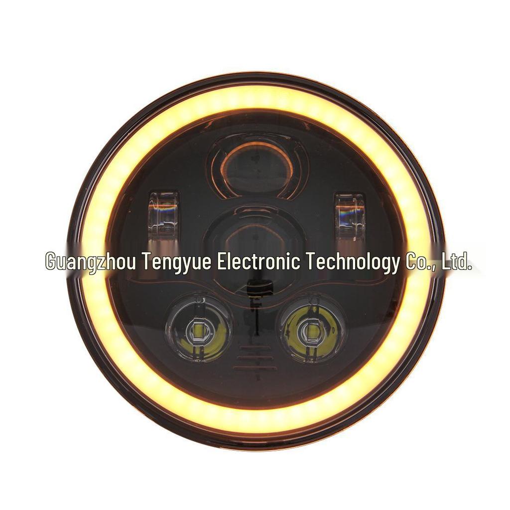 45W 7" Full Circle LED Headlight for Jeep & Harley with White/Yellow DRL, High & Low Beam