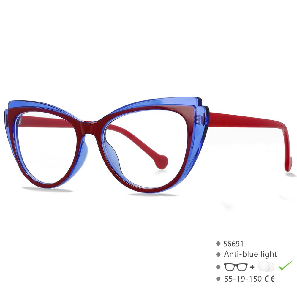 56691 Fashion Rainbow Optical Spectacle Frame Women Cat Eye Coloured Eyebrow Frame Anti Blue Computer Glasses