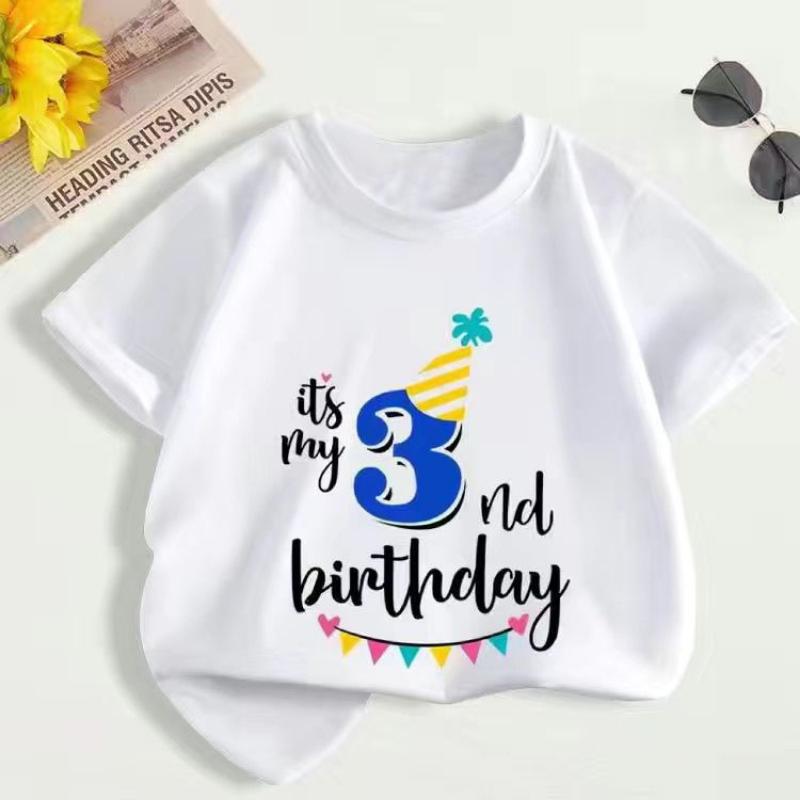 Summer Children's First Birthday Number T-shirt, Fashionable Short-sleeved Top for Boys and Girls