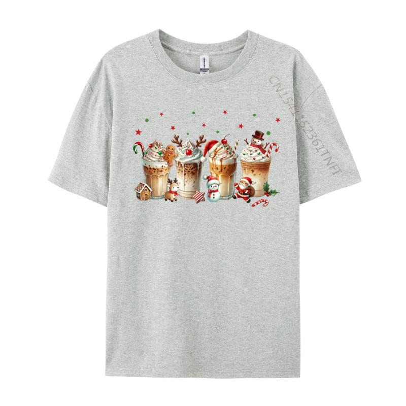 Merry Christmas Coffee Cups Latte Cozy Winter Drink Pajamas Tshirts Cotton Tee For Unisex Printing Shirt Newest Tshirts S