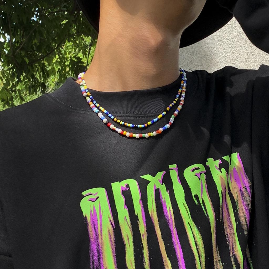 Trendy New Men's Personality Rice Bead Colorful Necklace Bohemian Style Necklace Set