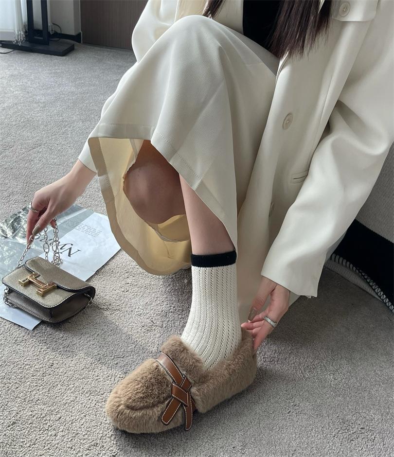 

Late evening wind Mao Mao shoes women s outer wear 2025 autumn and winter new one-pedal soft-soled Doudou shoes bow flat cotton shoes 39 хакі