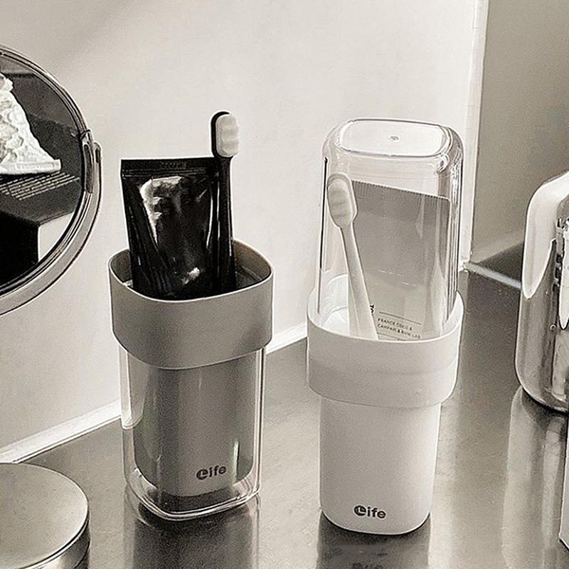 Portable Toothbrush Cups With Lid Plastic Drinking Brushing Cups Outdoor Travel Anti Drop Toothbrush Holder Mouthwash Cups