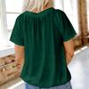 Women’s Short Sleeve V Neck Loose Fit Pleated Blouse Soft Lightweight Casual Top for Daily Office Wear