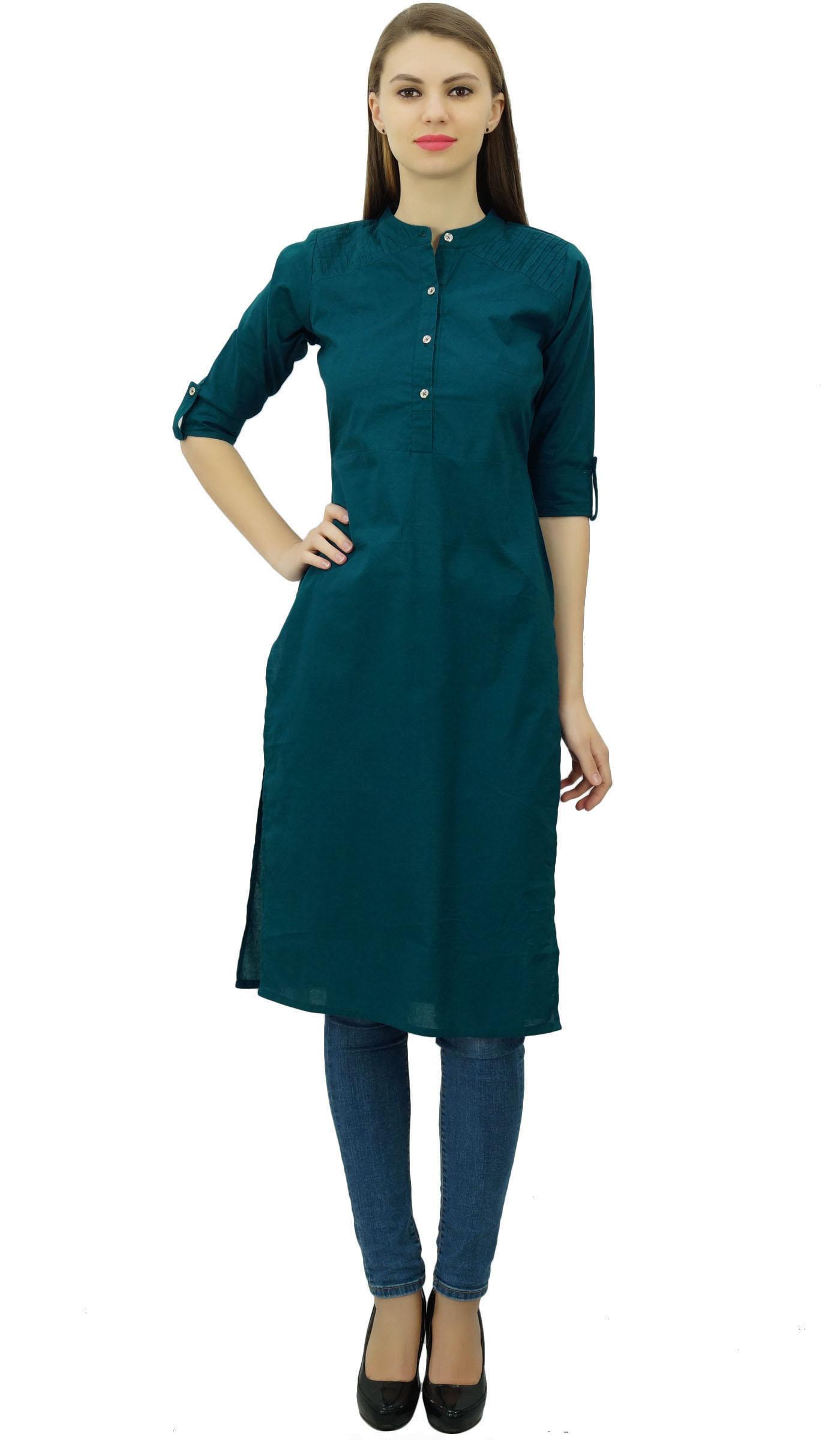 

Phagun бавовняна однотонна туніка з коміром-мандарином Етнічна повсякденна блузка Курті 8 чирковий