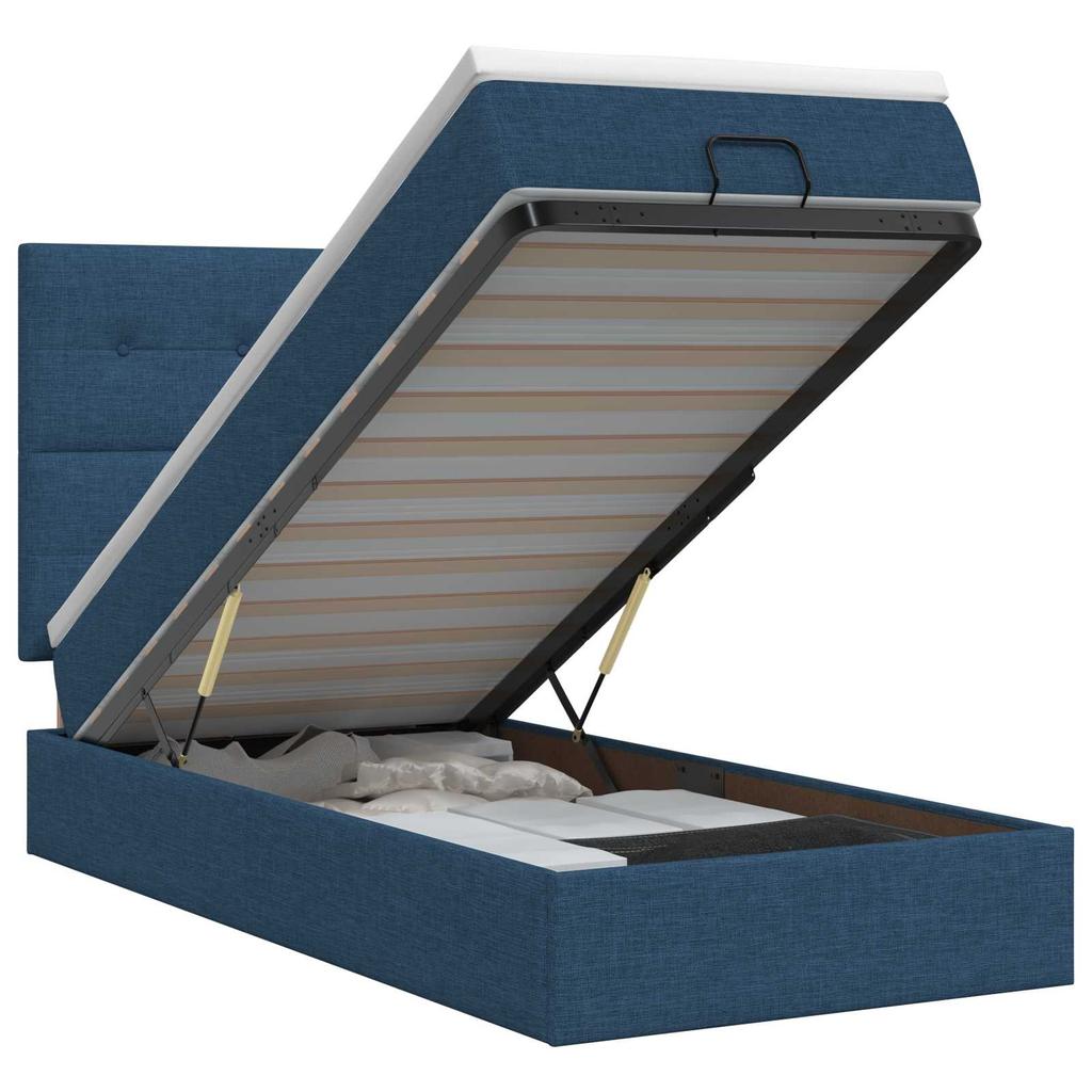 Ottoman Bed with Mattress and Headboard Blue 90 X 190 Cm Fabric