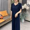 Plus Size Chiffon Summer Suit: Slimming Short-Sleeve Top & Wide-Leg Pants Set