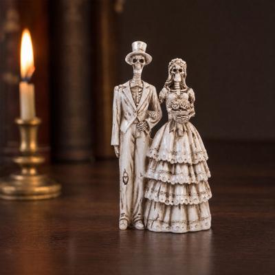 Skelett Braut und Bräutigam Figur, Harz Paar Schädel Ornamente, Hochzeits Paar Statue für Halloween Heimdekoration